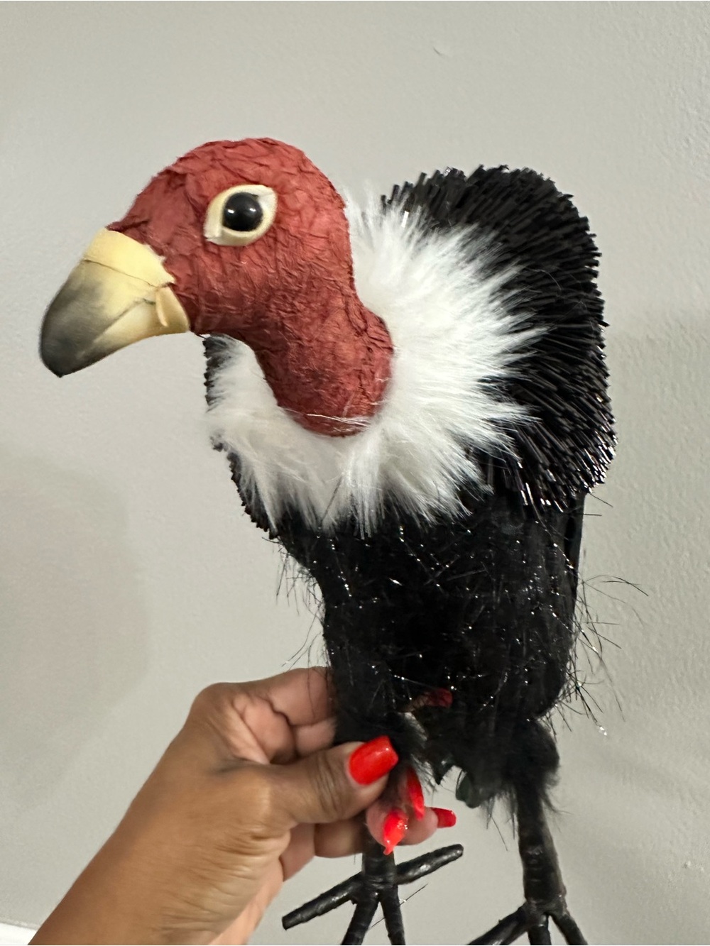 Black and Red Decorative Vulture Figurine with White Collar